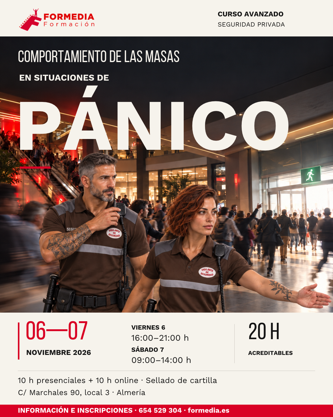 Cartel del curso de comportamiento de las masas en situaciones de pánico, 6 y 7 de noviembre de 2026